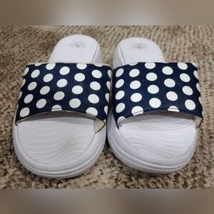 Navy Polka Dot Slide Sandals - White Footbed By Athletic Works, Size 7 - 8